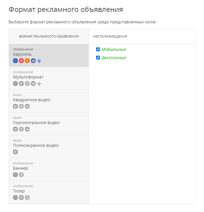 Выбор формата и площадок для РК